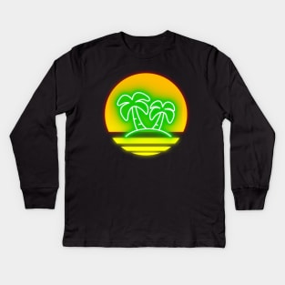 Retro sun Neon Palm Trees D-Lite Kids Long Sleeve T-Shirt